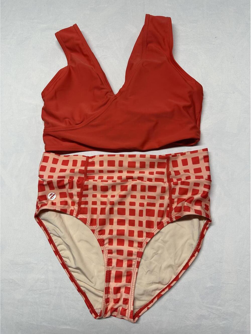 Nani Swimwear Red & Pink Checkered High-Rise Bikini Set - Size Small